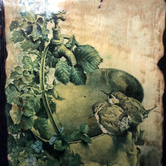Vintage Birds‎ Bucket Decoupage on Wood Wall Decor - Picture 2 of 8